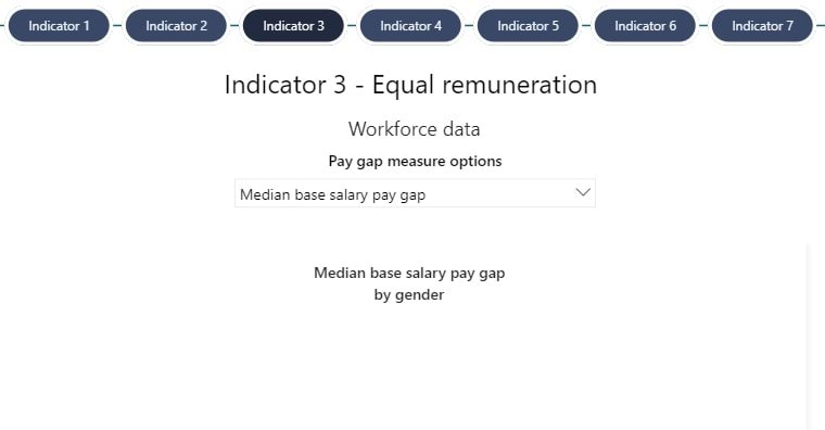 A screenshot of the Indicators report with Indicator 3 selected. The area that should display the median base salary pay gap is empty.